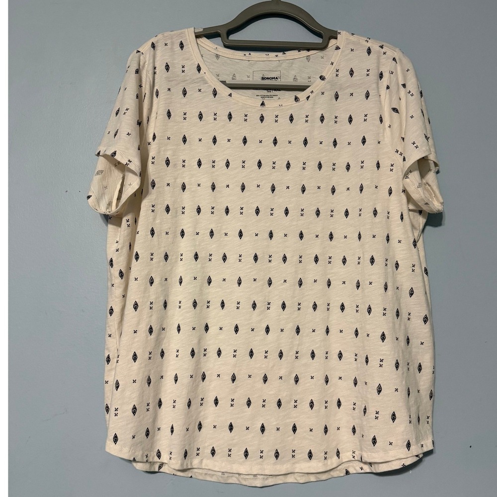 Sonoma Goods For Life The Everyday Tee XXL Cream Navy Diamond Print T-Shirt 2224